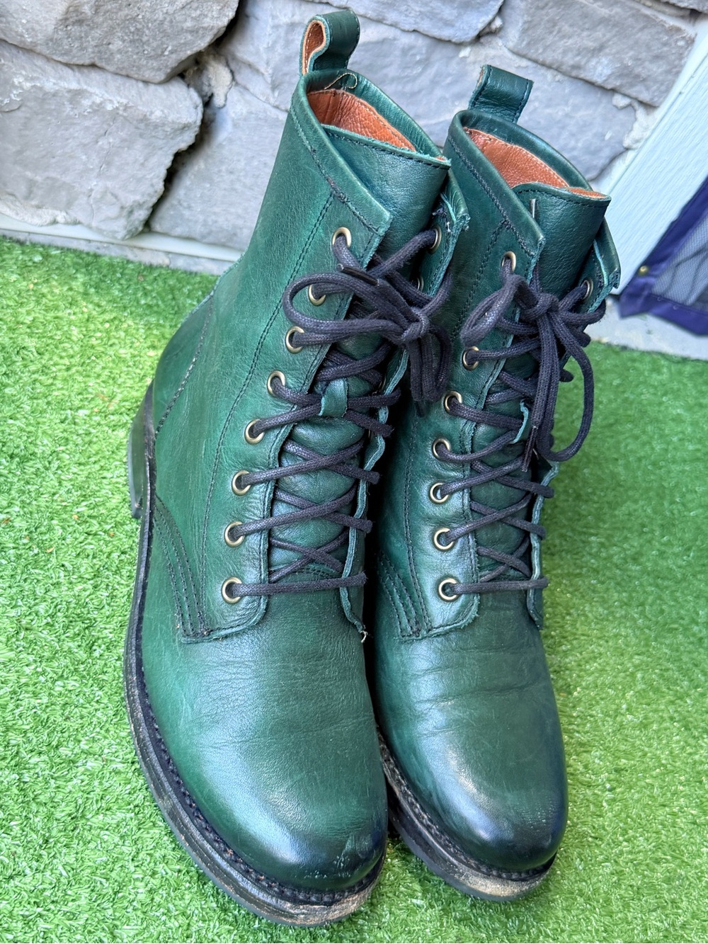 Frye Veronica Combat Distinctive Green Leather Women’s Boots - Picture 5 of 11